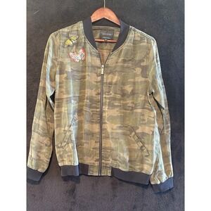 Sanctuary Camo Bomber Jacket Butterfly Patches Lightweight Size S‎